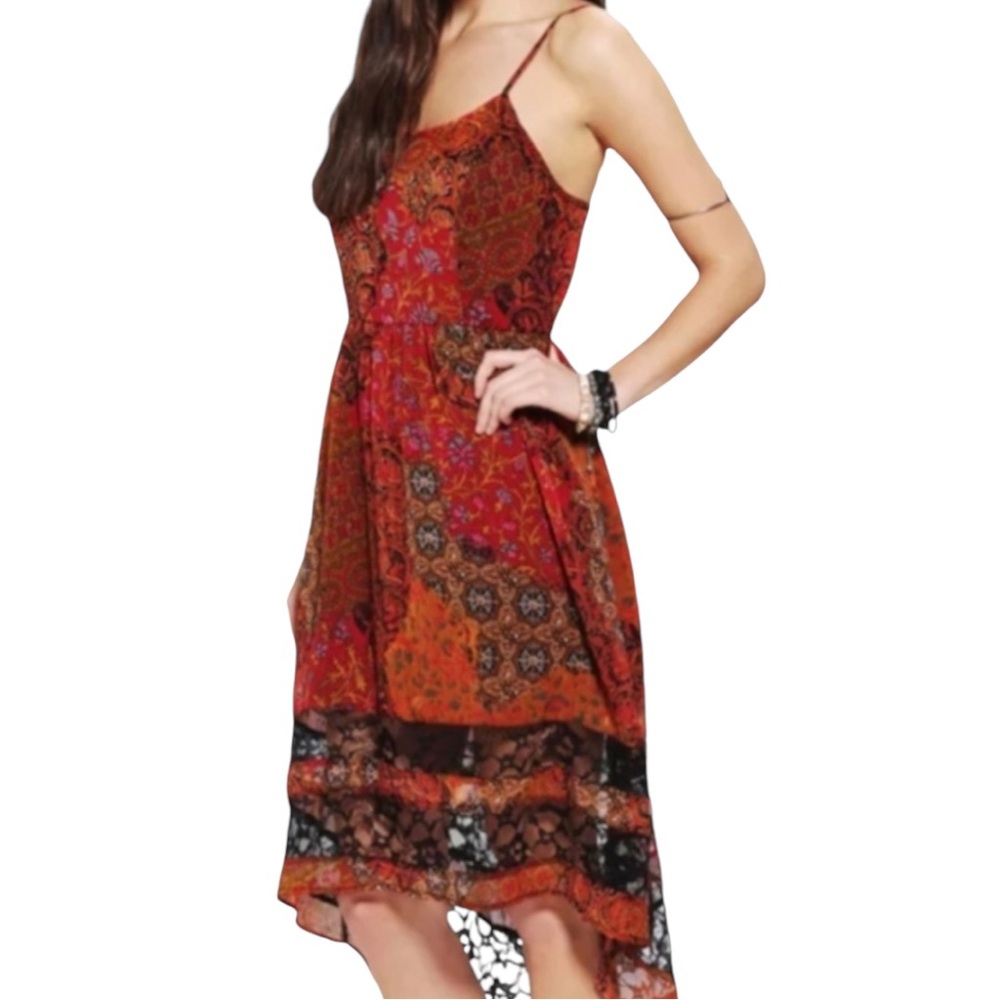 BAND OF GYPSIES Red Paisley Floral Hi-Low Lace Boho Festival Dress Small S